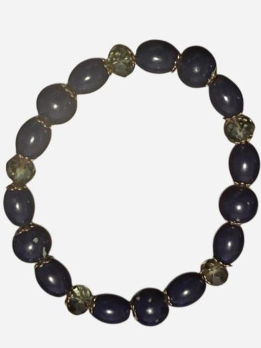 Elegant Navy Beaded Stretch Bracelet with Gold Accents